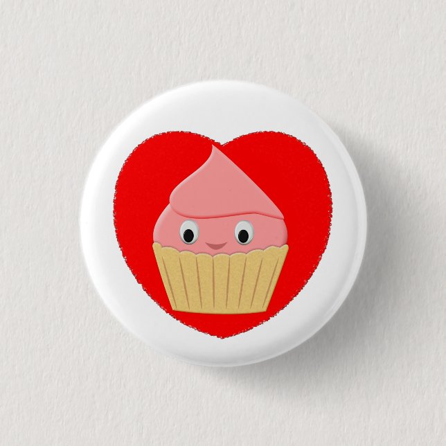 Niedlicher Cartoon Erdbeere Kuchen im Roten Herzen Button (Vorderseite)