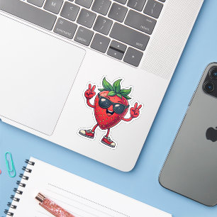 Niedlicher Cartoon Erdberry Fun Erdbeere mit Sungl Aufkleber