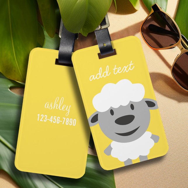 Niedlicher Cartoon Farm Sheep - gelb und grau Gepäckanhänger (Personalized luggage tag - cute cartoon sheep
)