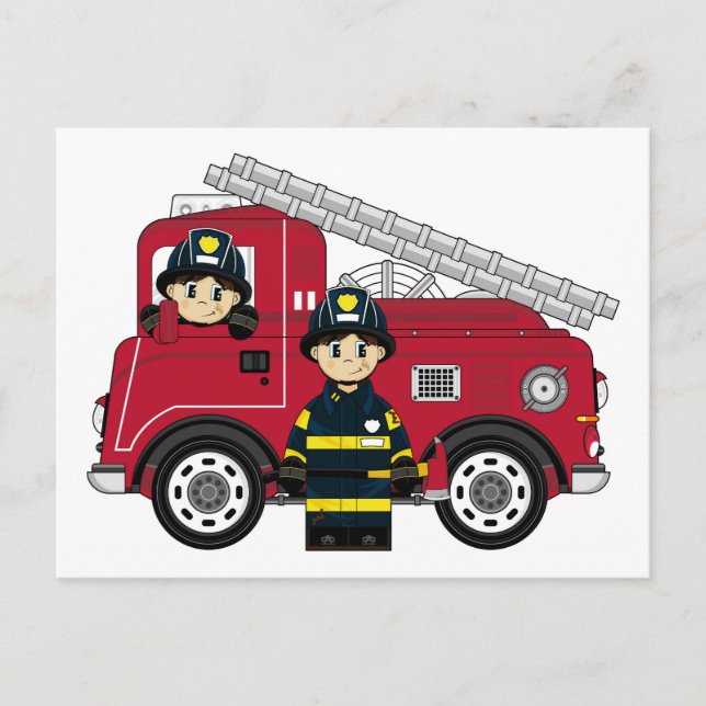 Niedlicher Cartoon Fireman Postkarte (Vorderseite)