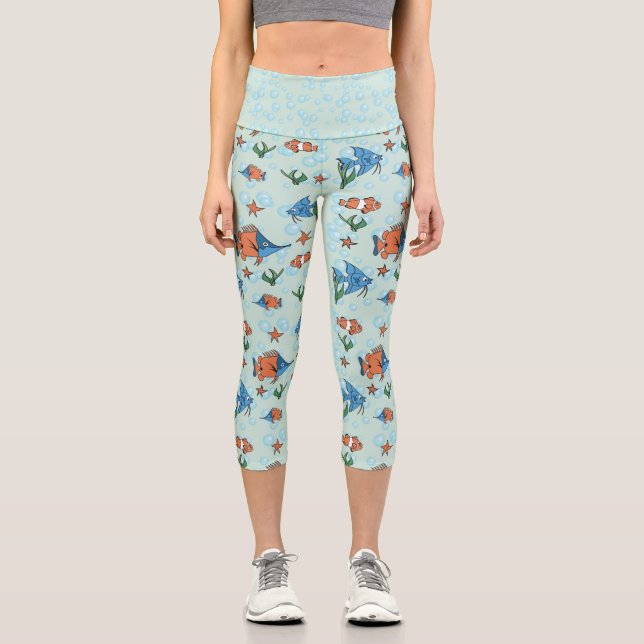 Niedlicher Cartoon Fisch Capri Leggings (Vorderseite)