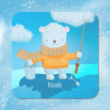 Niedlicher Cartoon Fischen Eisbären Kid Stickers