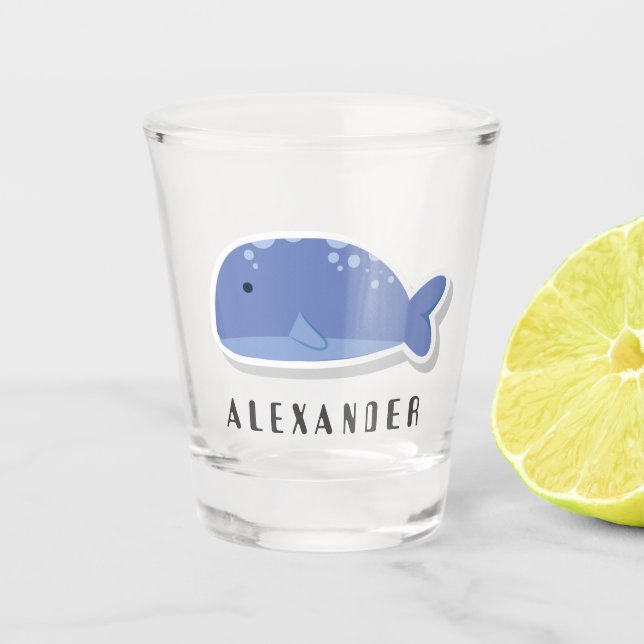 Niedlicher Cartoon Flachaufkleber Whale Personalis Schnapsglas (Vorderseite)