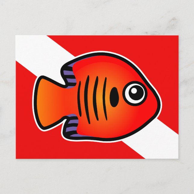 Niedlicher Cartoon FlammenAngelfish Tauchflagge Postkarte (Vorderseite)