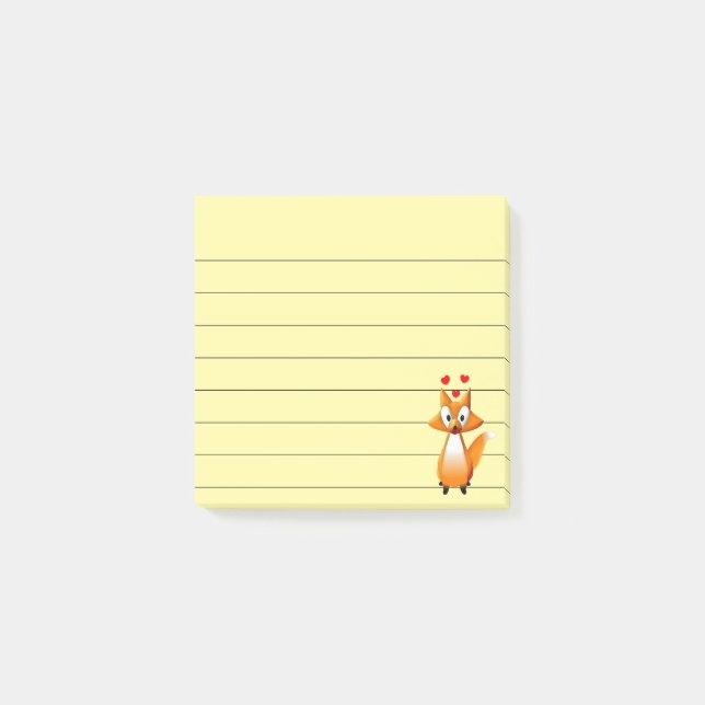 Niedlicher Cartoon Fox Animal Lined 3x3 Post-it Klebezettel (Vorderseite)