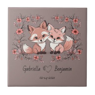 Niedlicher Cartoon Fox Liebhaber Herzlich Willkomm Fliese