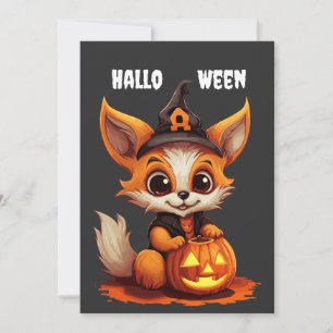 Niedlicher Cartoon Fox mit Halloween Kürbis Einladung