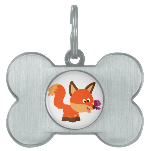 Niedlicher Cartoon Fox und Schmetterling Tiermarke (Vorderseite)