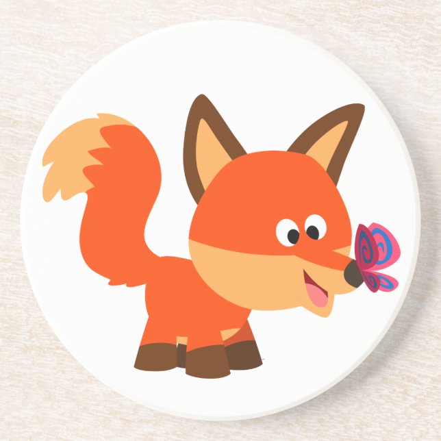 Niedlicher Cartoon Fox und Schmetterling Untersetz Getränkeuntersetzer (Vorne)