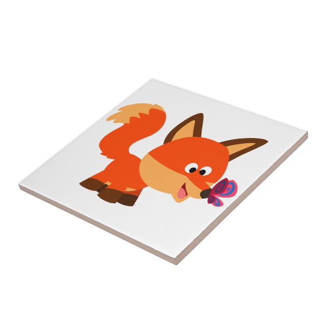 Niedlicher Cartoon Fox und Schmetterlingsband Fliese (Seite)