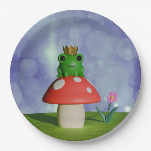 Niedlicher Cartoon Frog Tragen einer Krone auf ein Pappteller