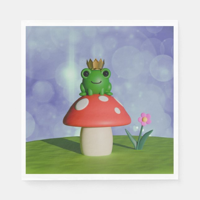 Niedlicher Cartoon Frog Tragen einer Krone auf ein Serviette (Vorderseite)