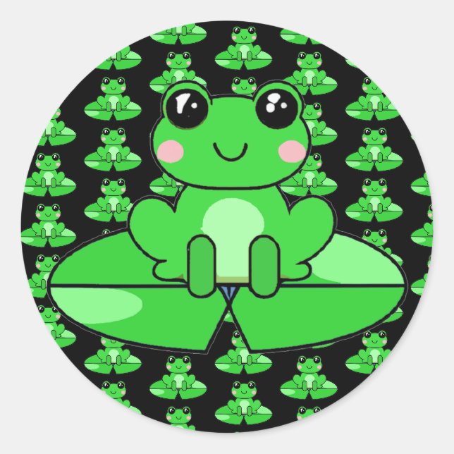 Niedlicher Cartoon Frosch auf einem Lily Pad Runder Aufkleber (Vorderseite)