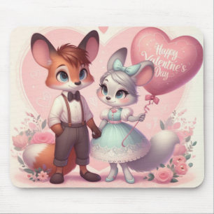 Niedlicher Cartoon Füchse Valentinstag Mousepad