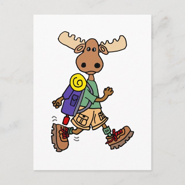 Niedlicher Cartoon für Elchenhiker Postkarte (Vorderseite)