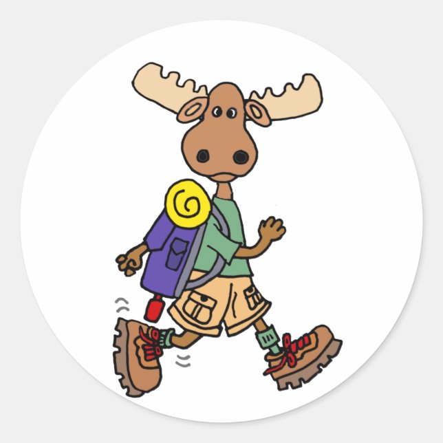 Niedlicher Cartoon für Elchenhiker Runder Aufkleber (Vorderseite)