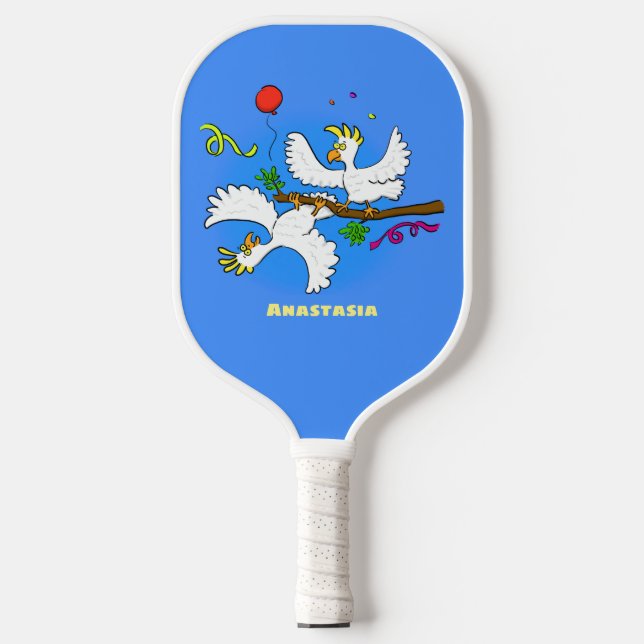 Niedlicher Cartoon für lustige Kakatovögel Pickleball Schläger (Vorderseite)