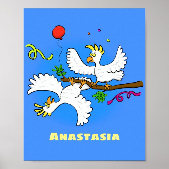 Niedlicher Cartoon für lustige Kakatovögel Poster (Vorne)