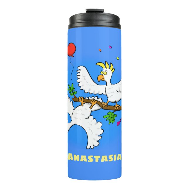 Niedlicher Cartoon für lustige Kakatovögel Thermosbecher (Vorderseite)