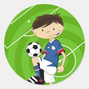 Niedlicher Cartoon Fußball-Boy Runder Aufkleber