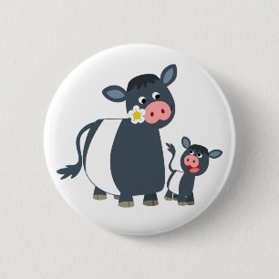 Niedlicher Cartoon Galloway Kuh und Kalb Button