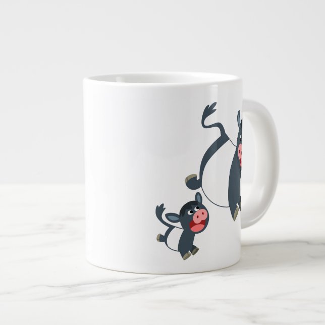 Niedlicher Cartoon Galloway Kuh und Kalb Jumbo-Tasse (Vorderseite Rechts)