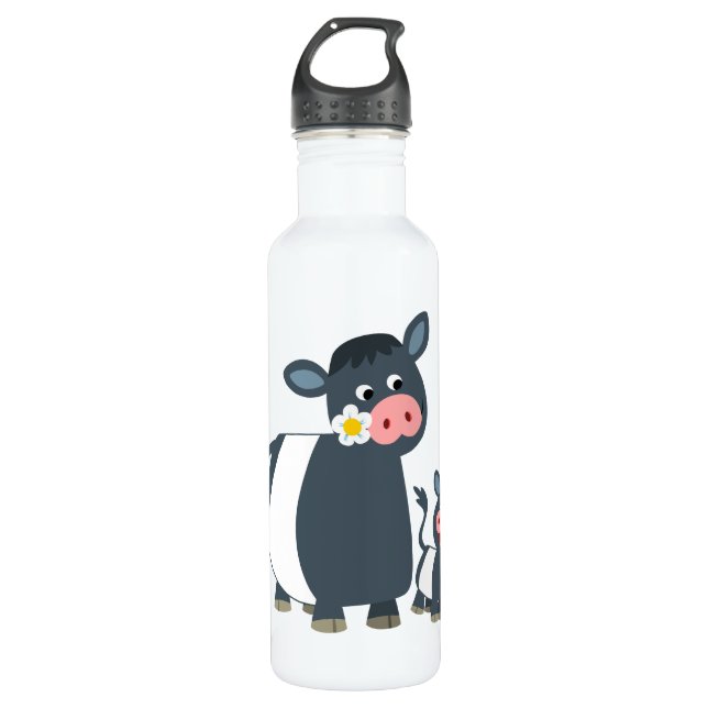 Niedlicher Cartoon Galloway Kuh und Kalb Trinkflasche (Vorderseite)
