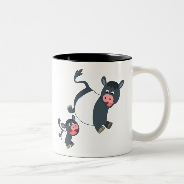 Niedlicher Cartoon Galloway Kuh und Kalb Zweifarbige Tasse (Rechts)