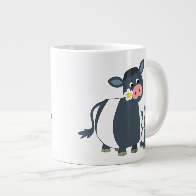 Niedlicher Cartoon Galloway Kuh und Kalk Jumbo-Tasse (Vorderseite Rechts)