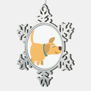 Niedlicher Cartoon Gelbes Labrador Zinnhaut Schneeflocken Zinn-Ornament