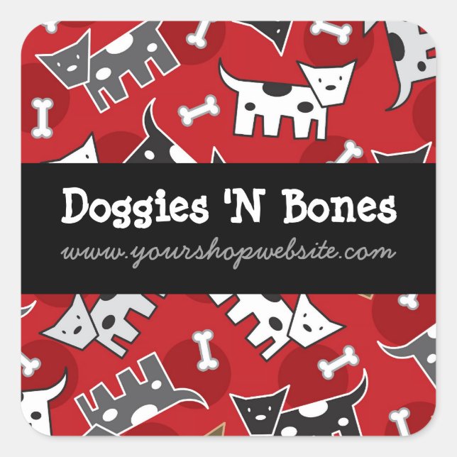 Niedlicher Cartoon Gepunktete Hunde & Knochen Pet  Quadratischer Aufkleber (Vorderseite)