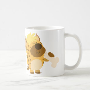 Niedlicher Cartoon-gepunktete Hyäne, die eine Kaffeetasse