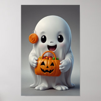 Niedlicher Cartoon Ghost Holding einer Trick-oder- Poster