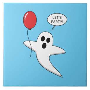 Niedlicher Cartoon Ghost mit Red Balloon Fliese