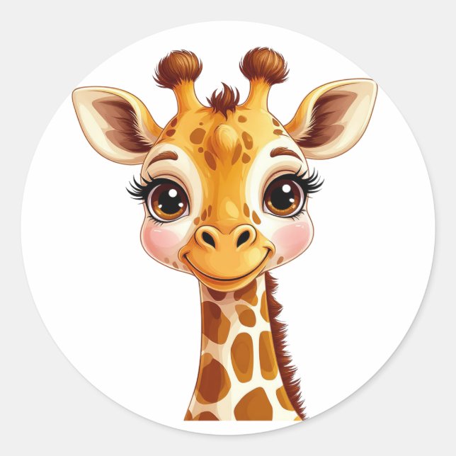 Niedlicher Cartoon Giraffe Lächeln Runder Aufkleber (Vorderseite)