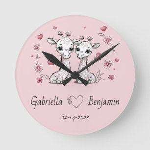 Niedlicher Cartoon Giraffe Liebhaber Herzlich Will Runde Wanduhr