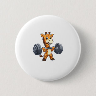 Niedlicher Cartoon Giraffe Lifting Weights Fitness Button