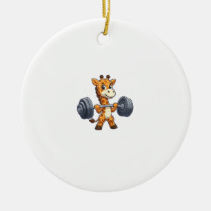 Niedlicher Cartoon Giraffe Lifting Weights Fitness Keramik Ornament