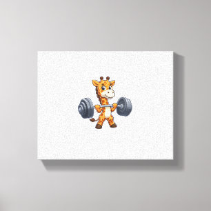 Niedlicher Cartoon Giraffe Lifting Weights Fitness Leinwanddruck