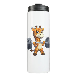Niedlicher Cartoon Giraffe Lifting Weights Fitness Thermosbecher