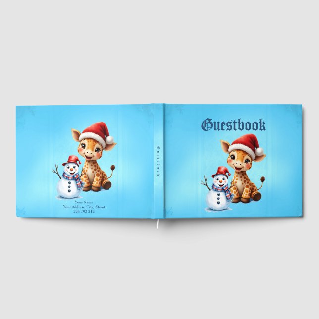 Niedlicher Cartoon Giraffe mit Weihnachtsmannmütze Gästebuch (Voll)