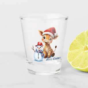 Niedlicher Cartoon Giraffe mit Weihnachtsmannmütze Schnapsglas