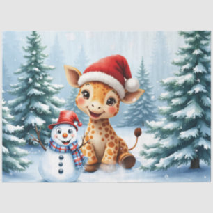 Niedlicher Cartoon Giraffe mit Weihnachtsmannmütze Seidenpapier