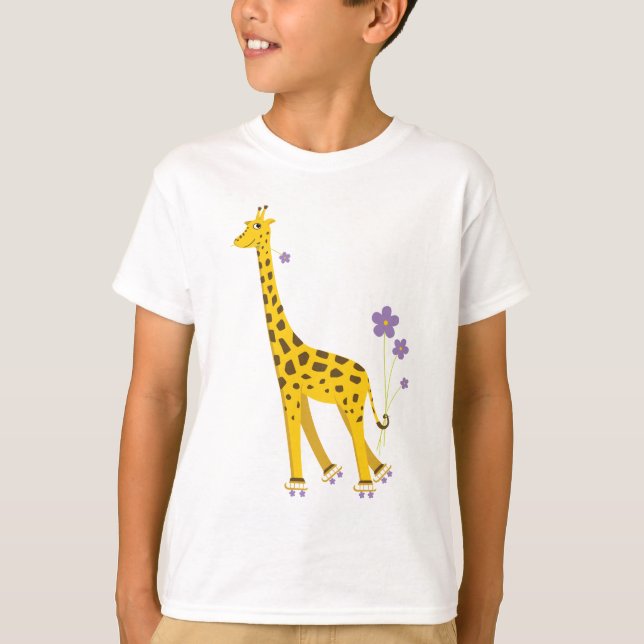 Niedlicher Cartoon Giraffe Skaten Kids Long Sleeve T-Shirt (Vorderseite)