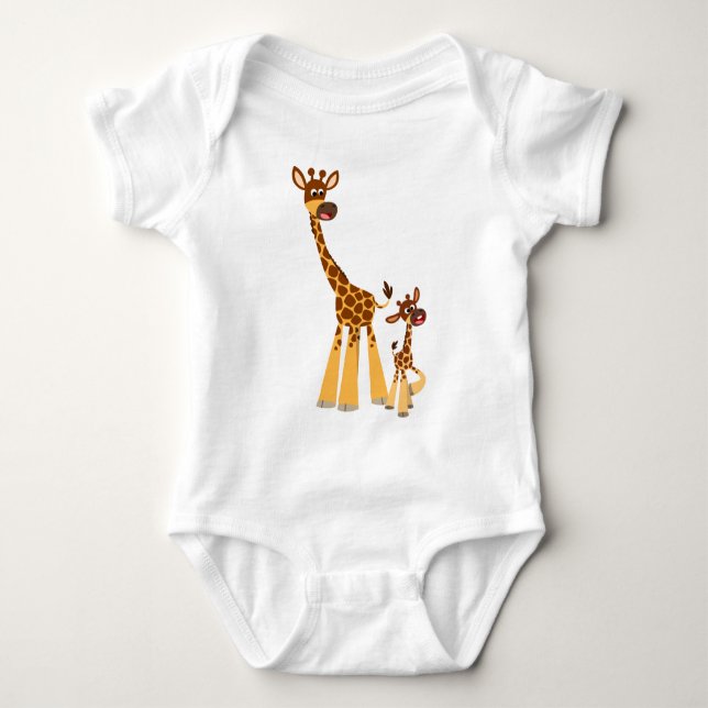 Niedlicher Cartoon Giraffe und Calf Baby Baby Strampler (Vorderseite)