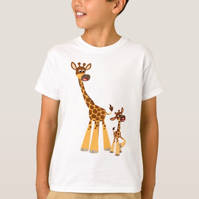 Niedlicher Cartoon Giraffe und Calf Kids T - Shirt (Vorderseite)