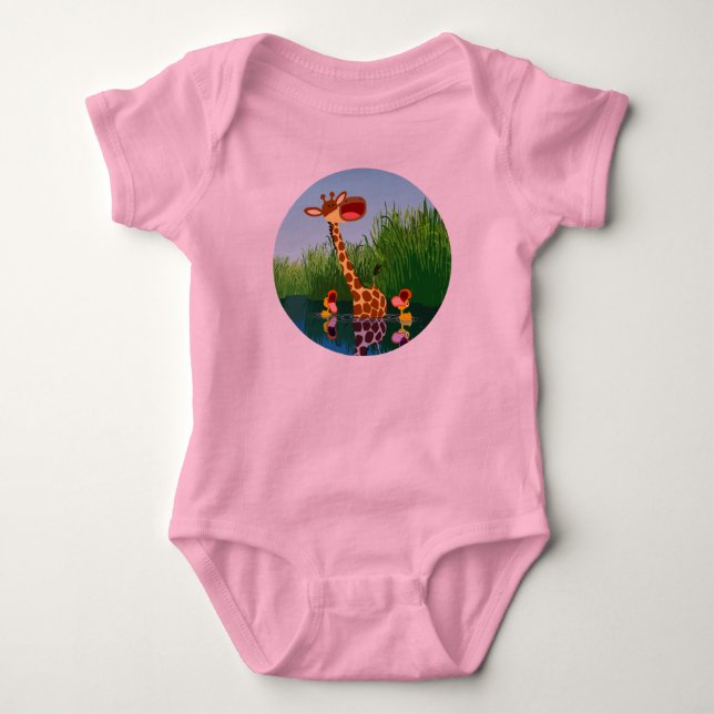Niedlicher Cartoon Giraffe und Ducklings Baby Stra Baby Strampler (Vorderseite)