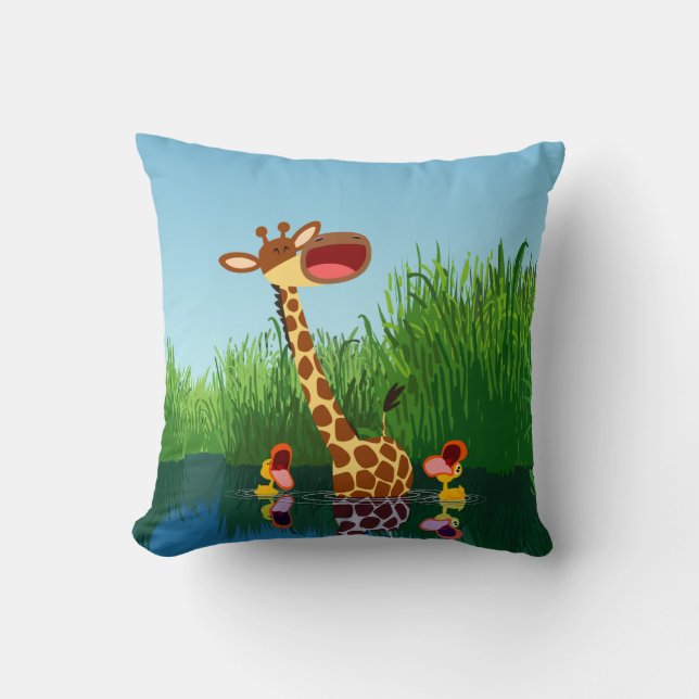 Niedlicher Cartoon Giraffe und Ducklings Kissen (Vorderseite)