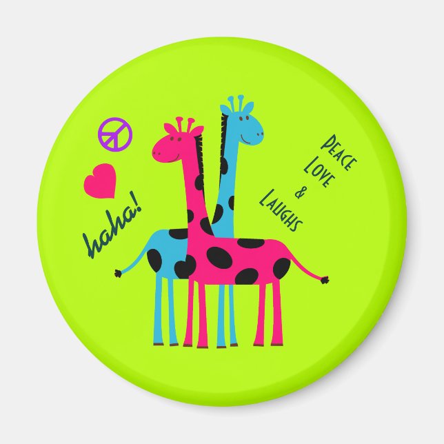 Niedlicher Cartoon Giraffen, Liebe des Friedens un Magnet (Vorne)