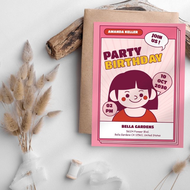 Niedlicher Cartoon Girl Geburtstagsparty Einladung (Von Creator hochgeladen)